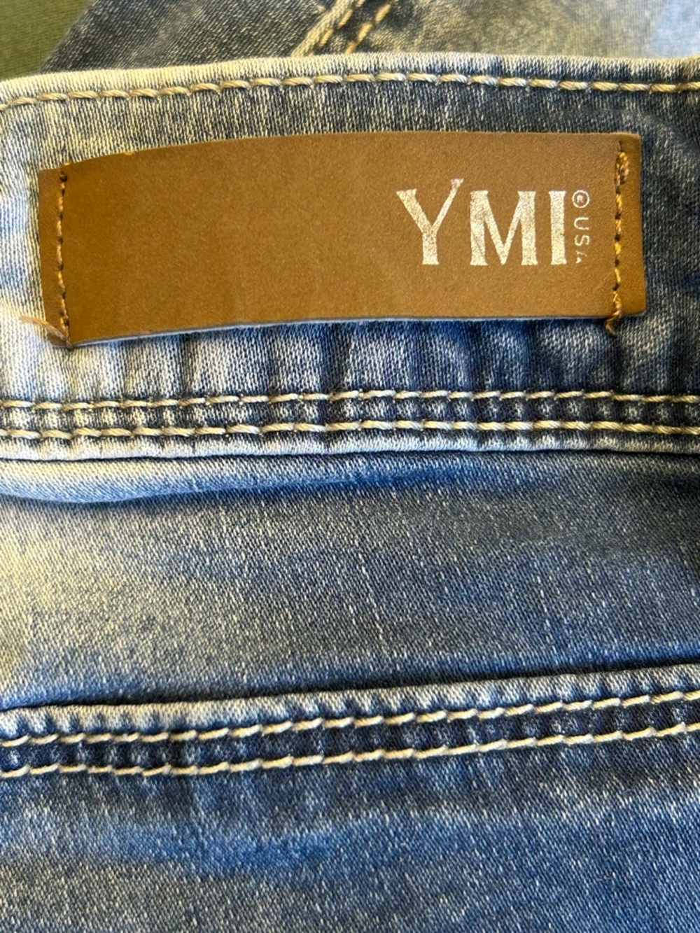 YMI women’s Light Blue Denim Jeans with Brown Patch - Picture 2 of 10